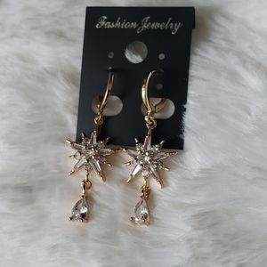 18K Yellow gold-filled clear topaz stars earrings